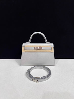HERMES Mini Kelly 20 Olympic Silver leather gold hardware
