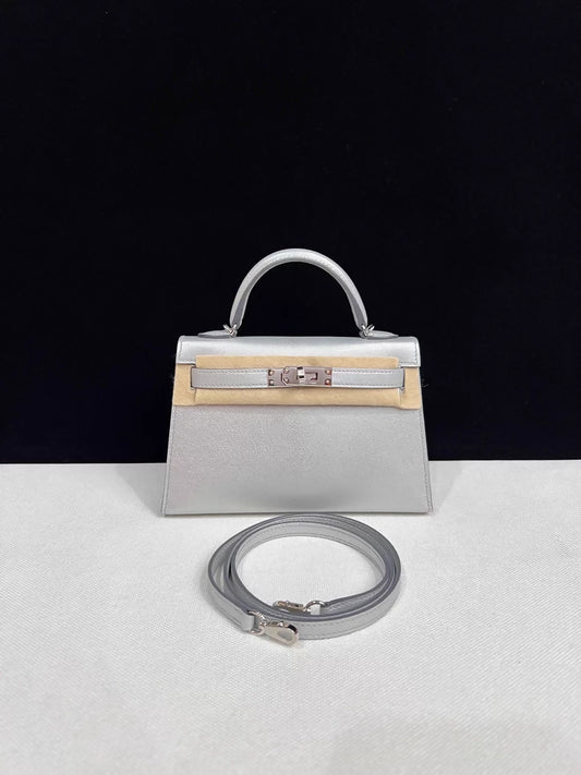 HERMES Mini Kelly 20 Olympic Silver leather gold hardware
