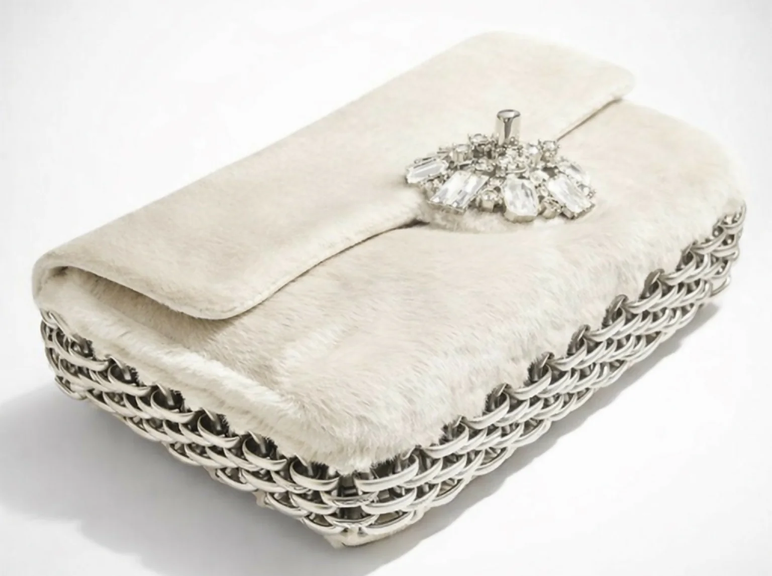 Ultra Rare Chanel 08A Huge Swarovski CC White Pony Classic Medium Flap Bag