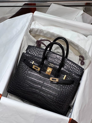 Hermes Birkin 20 black matte Alligator leather gold hardware
