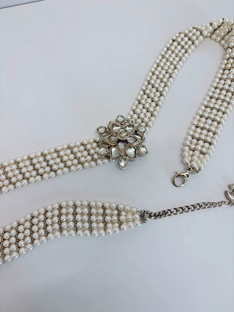 Chanel Multi layers Pearl Camellia Glass Belt