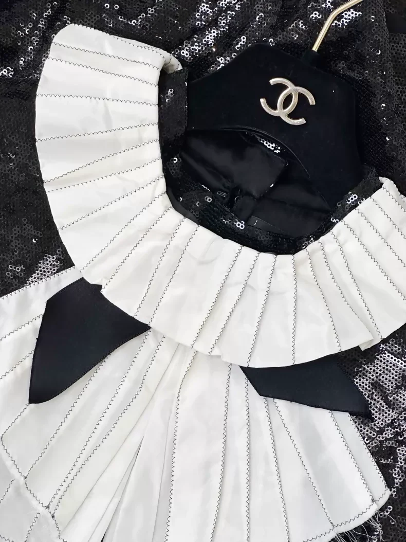 Chanel 2009 runway piece black & White sequined dress