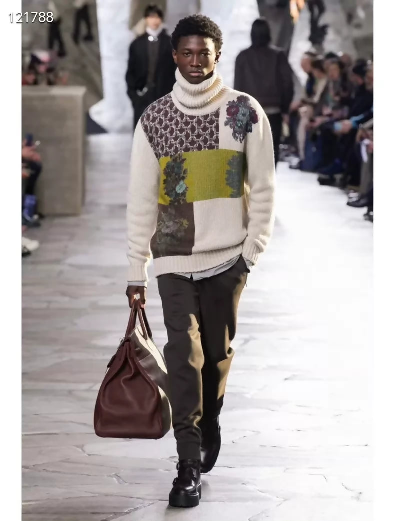 Hermes floral cashmere knit turtleneck Mens sweater