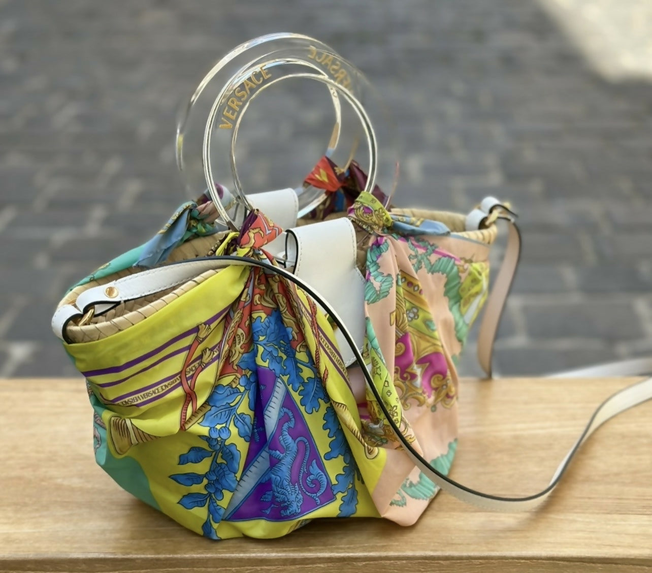 Versace 2022 La Medusa Small Straw Raffia Silk Bag