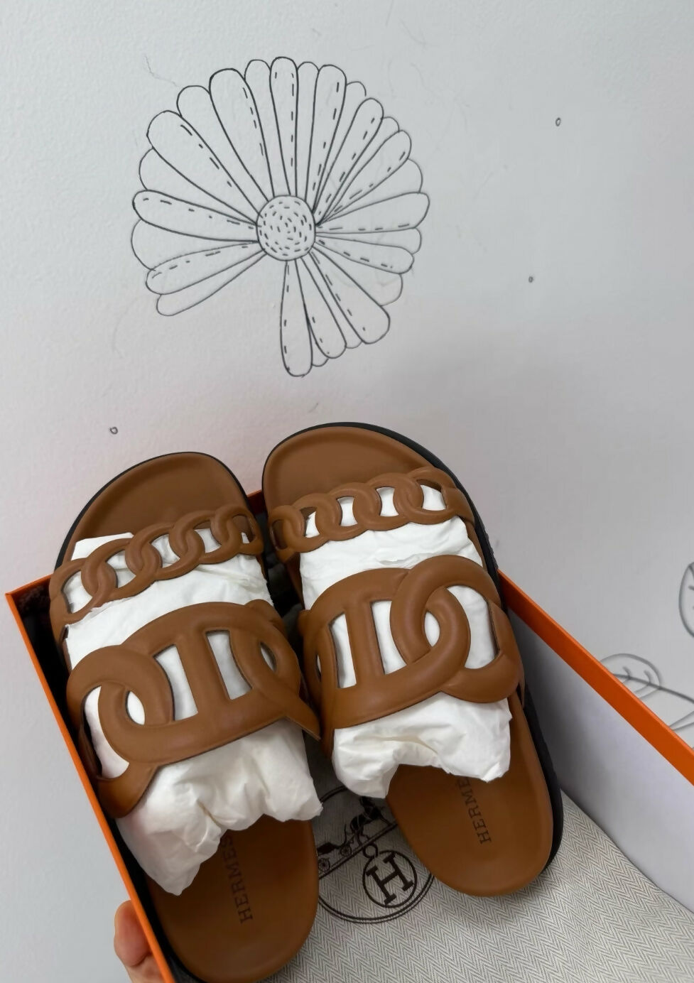 Hermes gold leather sandals