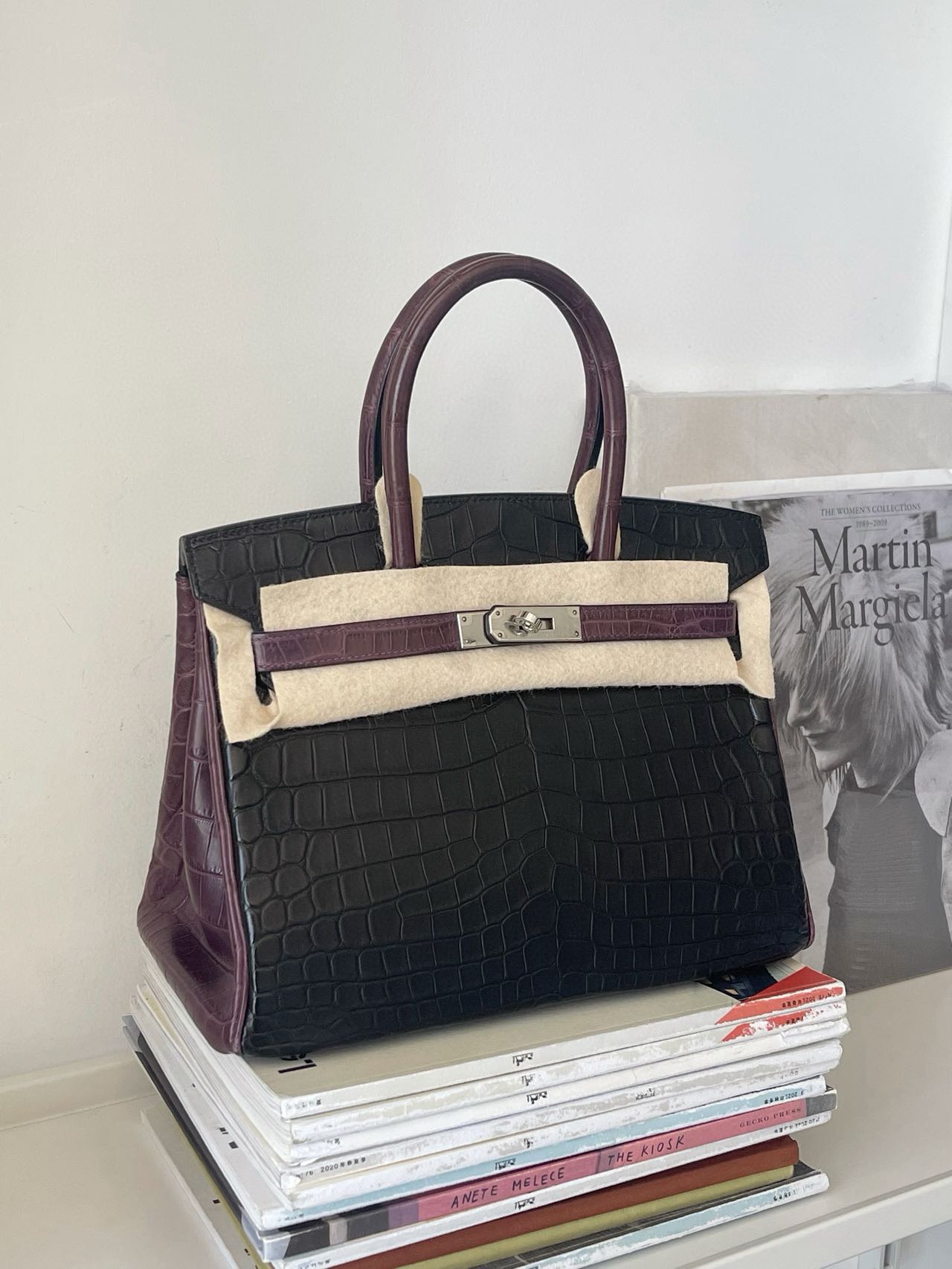 Hermès Birkin 30 Black  Purple Matte crocodile leather palladium hardware