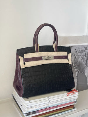 Hermès Birkin 30 Black  Purple Matte crocodile leather palladium hardware