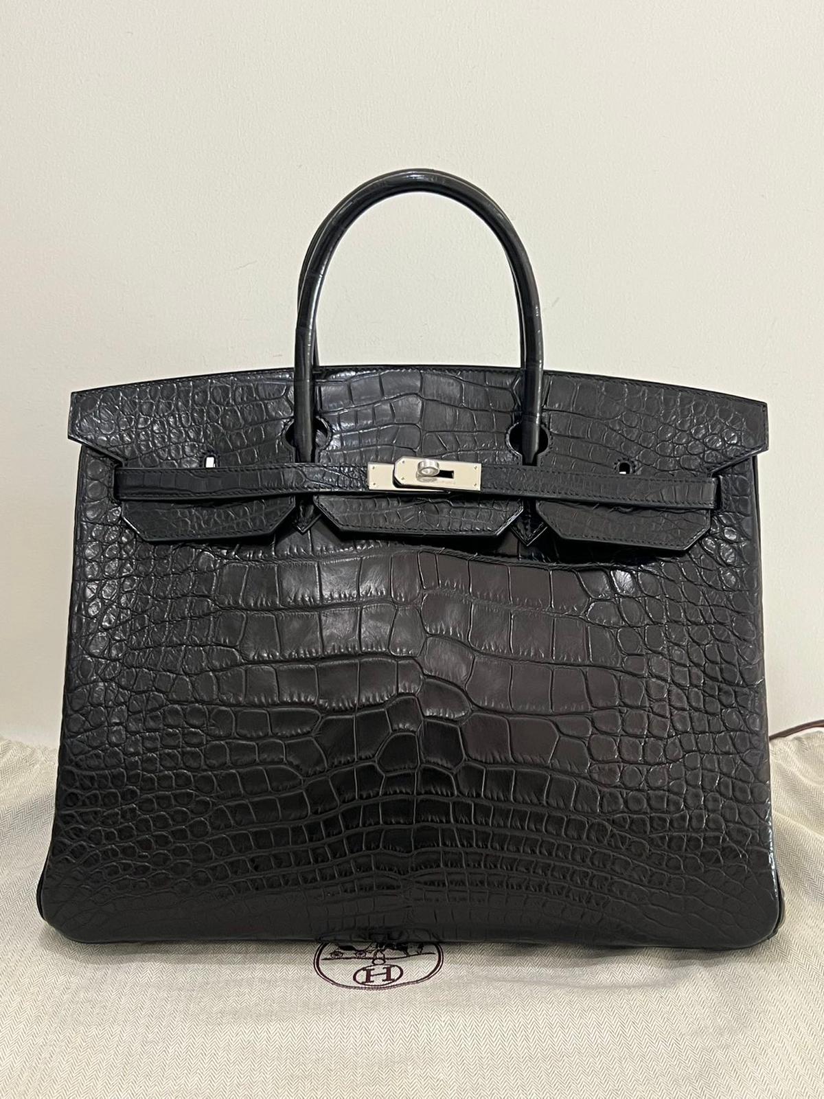 Hermes Birkin 40 Black matte crocodile leather palladium hardware