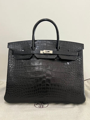 Hermes Birkin 40 Black matte crocodile leather palladium hardware