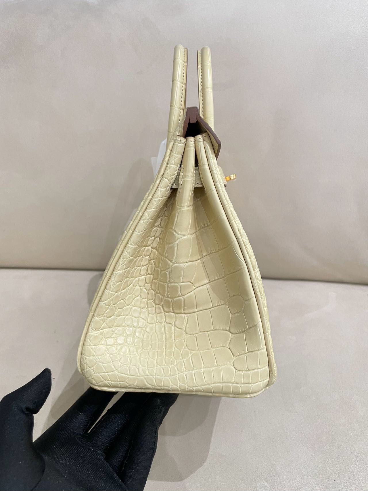 Hermes Birkin 25 Y1 Vanille Matte Crocodile Leather Gold Hardware