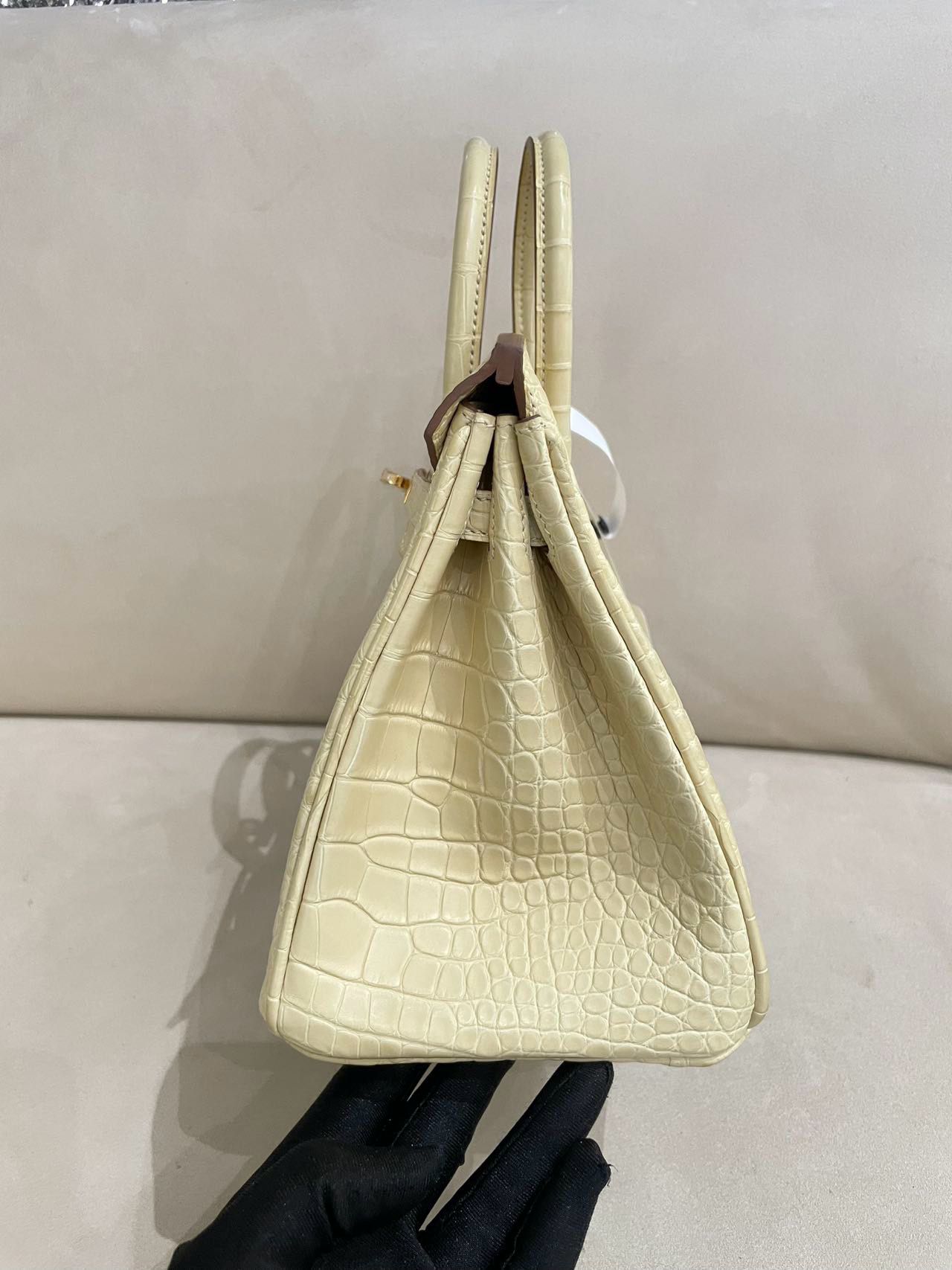 Hermes Birkin 25 Y1 Vanille Matte Crocodile Leather Gold Hardware