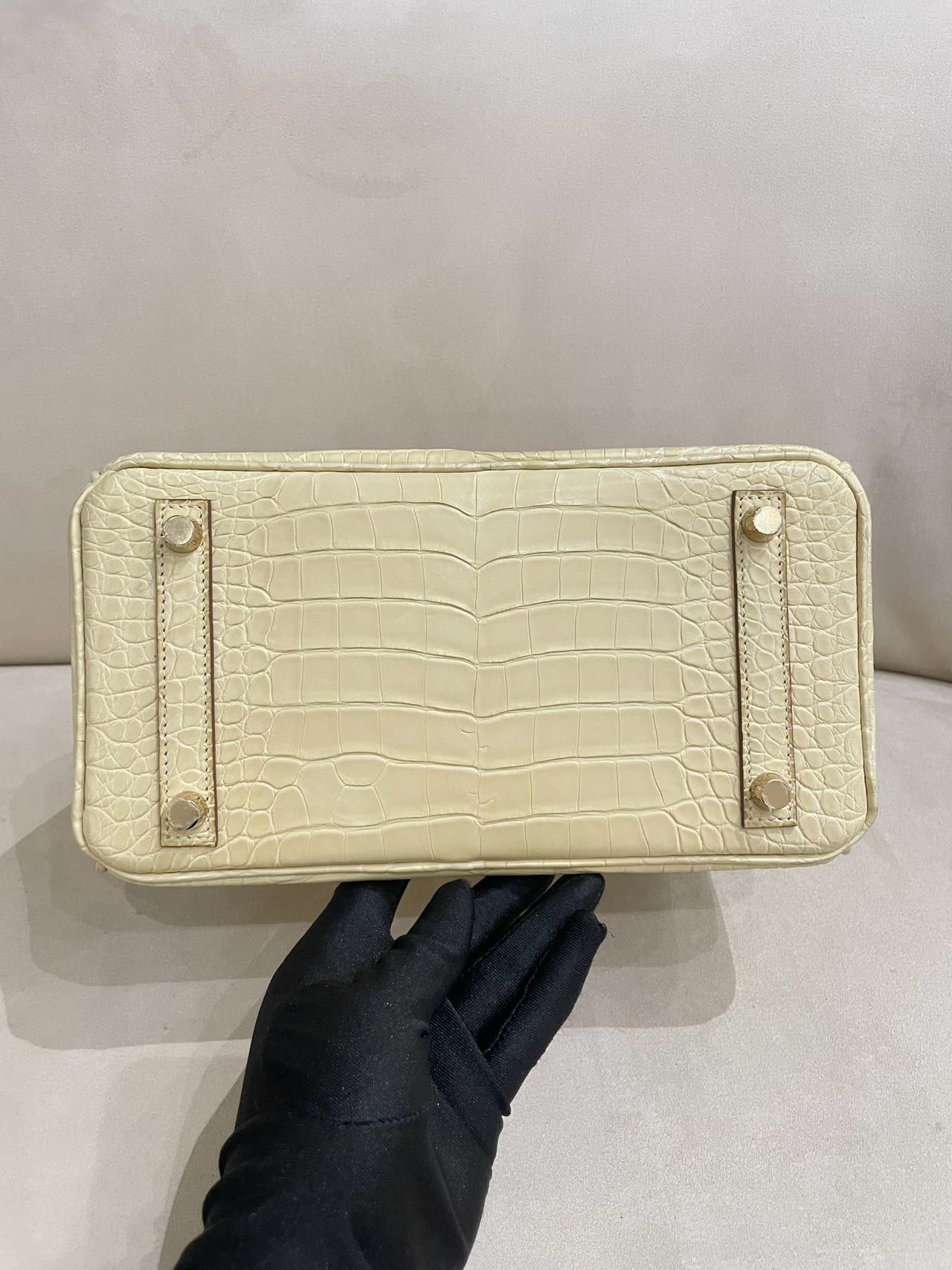 Hermes Birkin 25 Y1 Vanille Matte Crocodile Leather Gold Hardware
