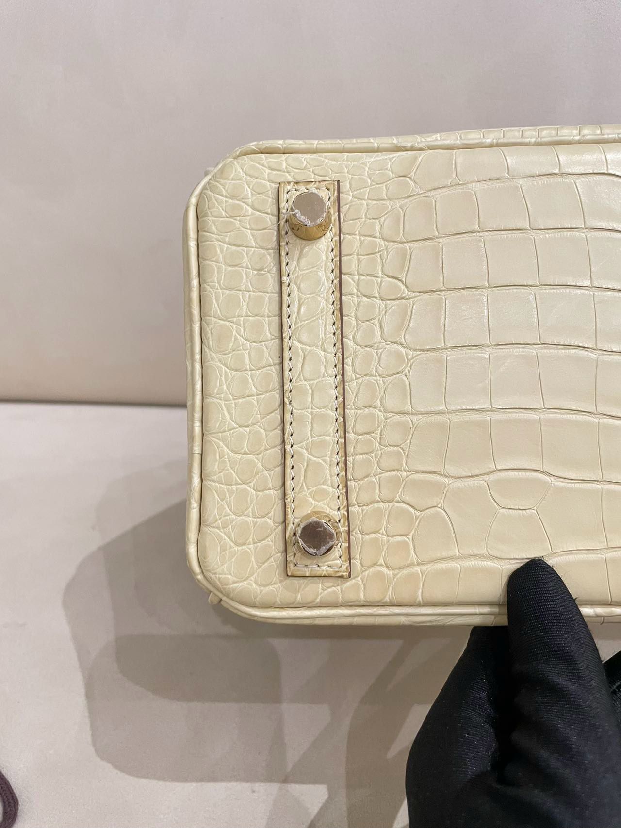 Hermes Birkin 25 Y1 Vanille Matte Crocodile Leather Gold Hardware