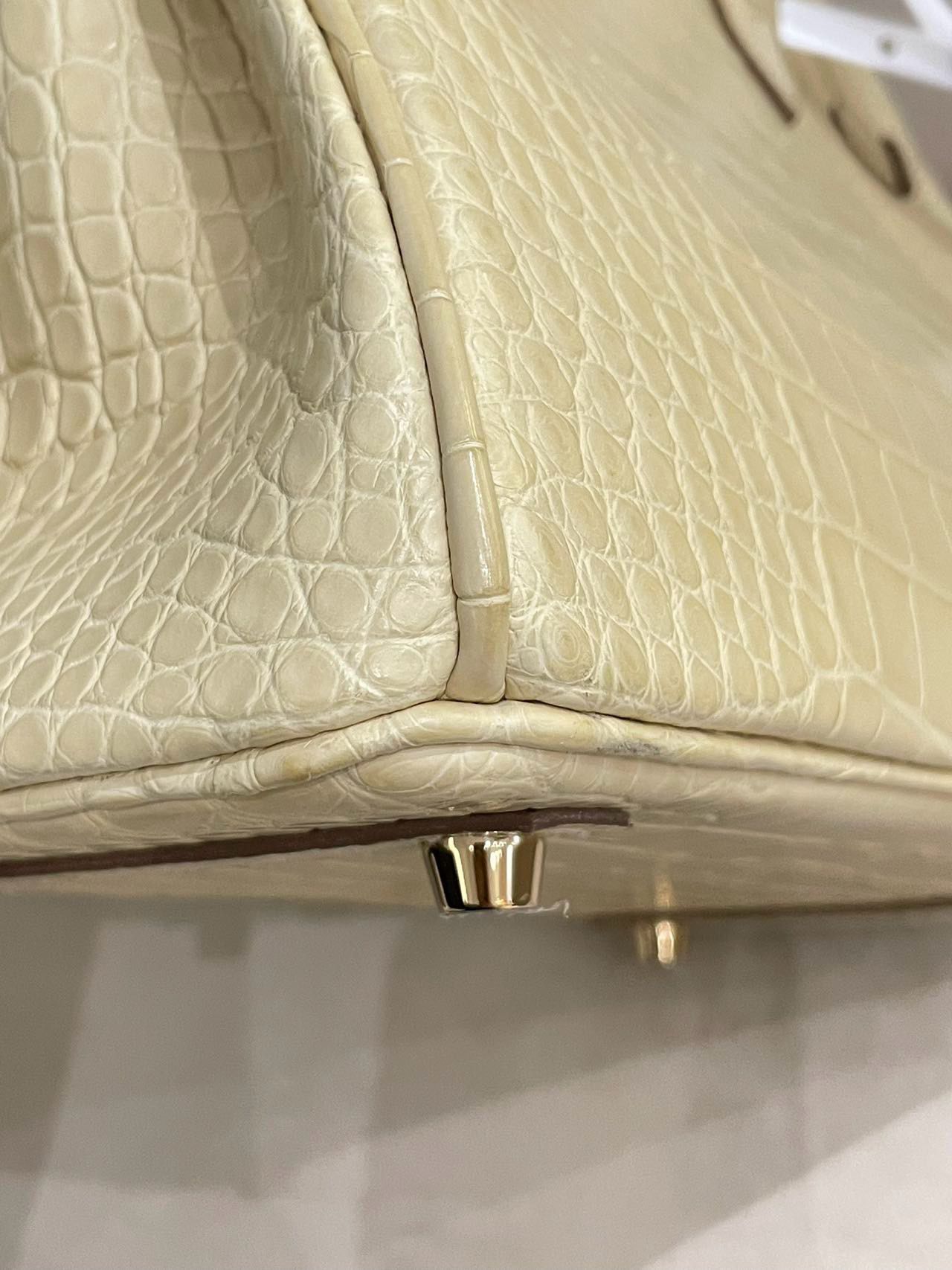 Hermes Birkin 25 Y1 Vanille Matte Crocodile Leather Gold Hardware