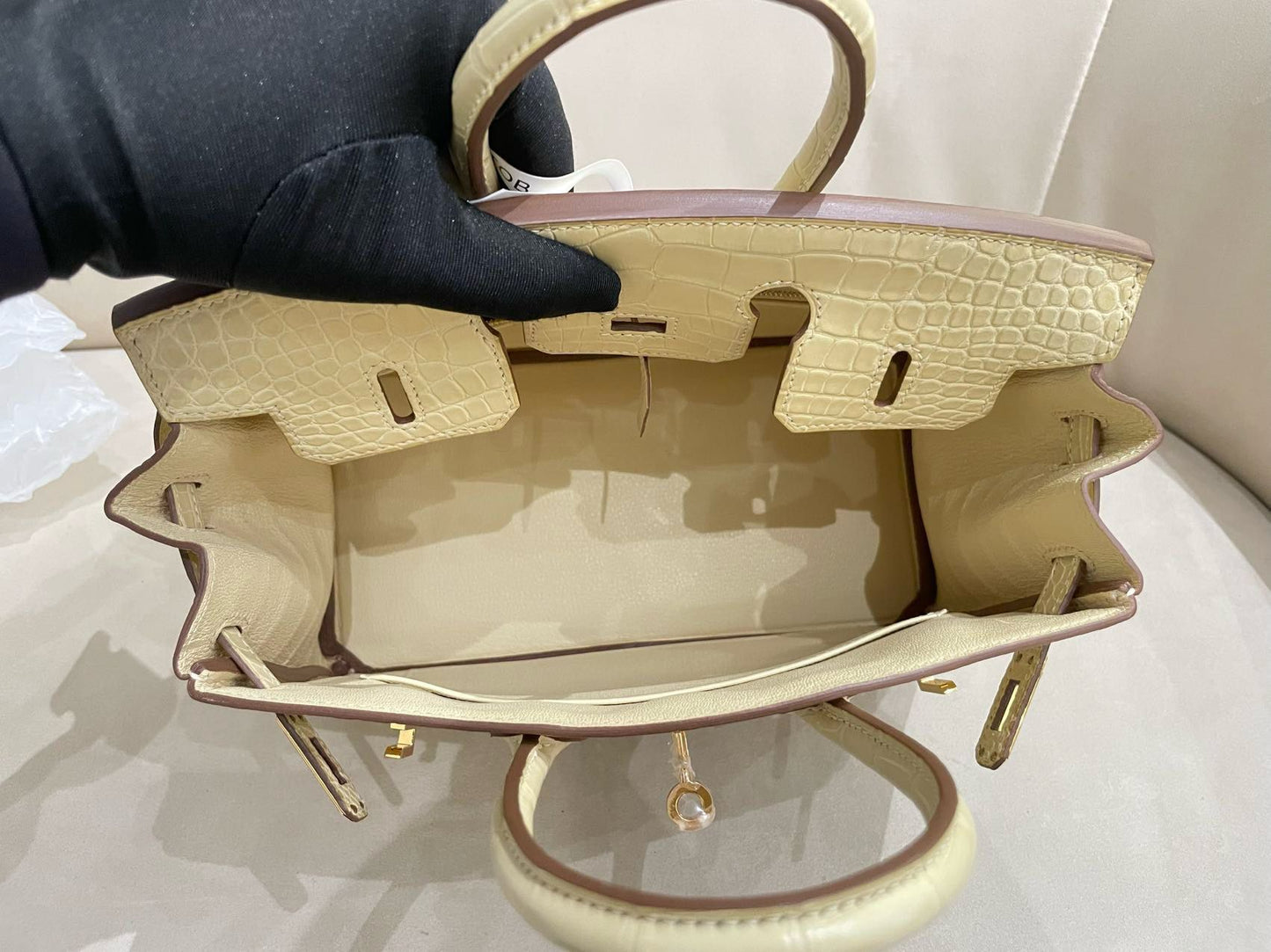 Hermes Birkin 25 Y1 Vanille Matte Crocodile Leather Gold Hardware