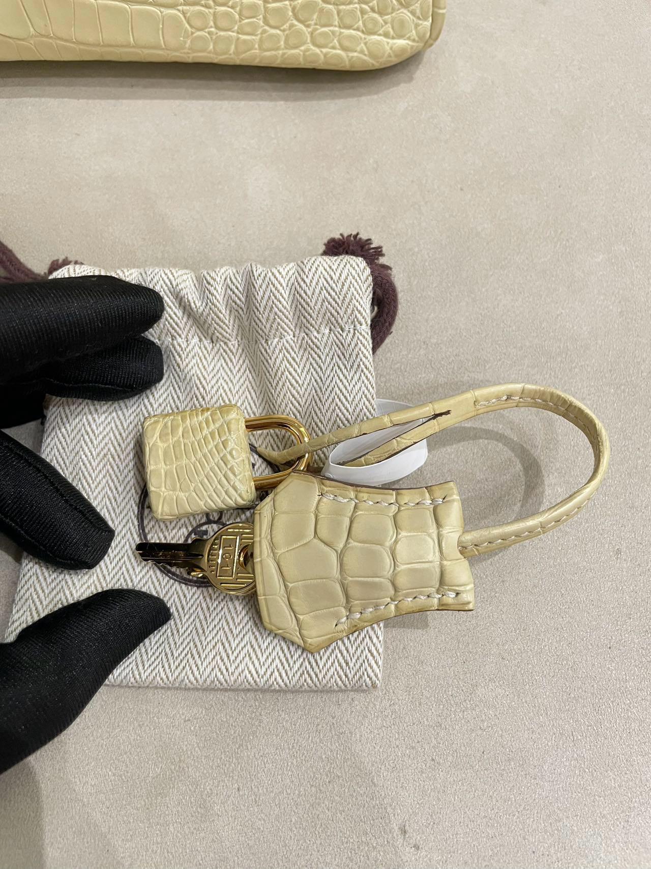 Hermes Birkin 25 Y1 Vanille Matte Crocodile Leather Gold Hardware