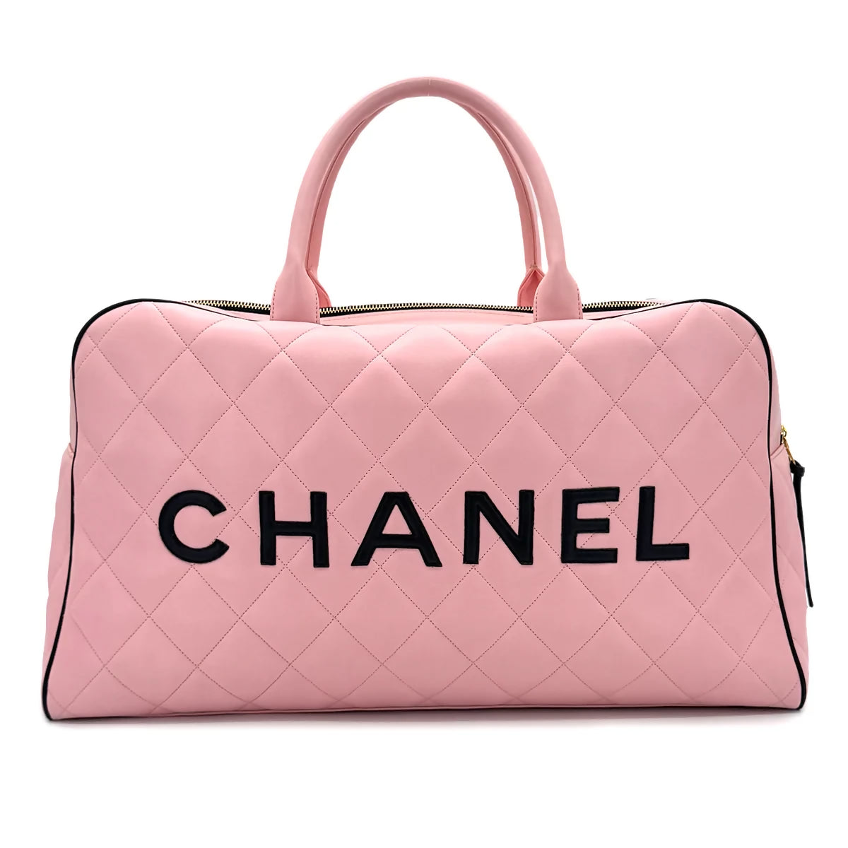 Chanel Vintage Matelassé Logo Boston Bag – Pink  Black Leather