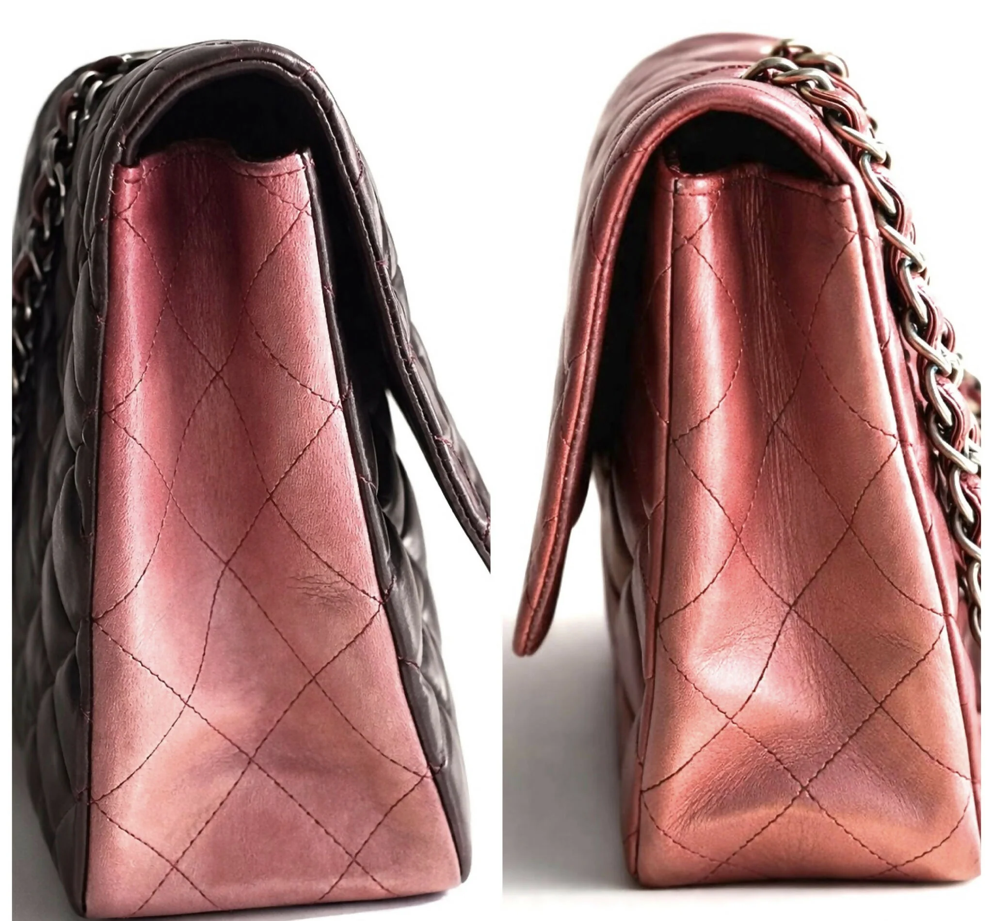 Chanel Jumbo Classic Ombre Pink Burgundy Quilted Lambskin Single Flap Bag