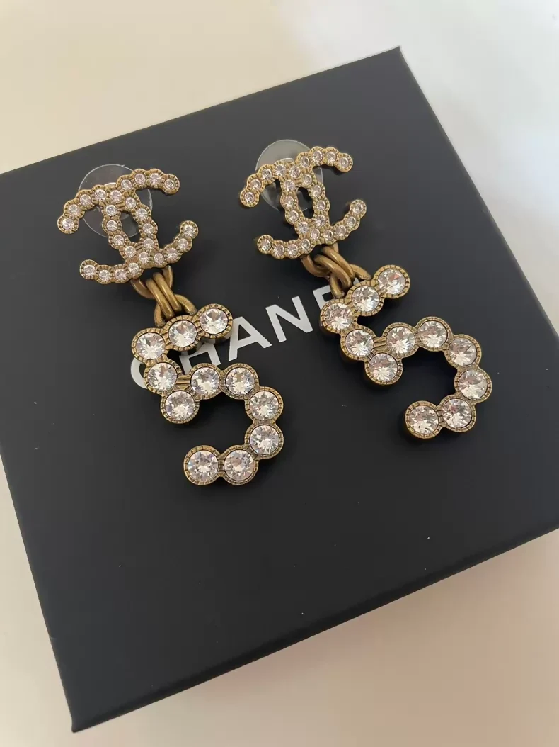Chanel N.5 rhinestone vintage stud earrings