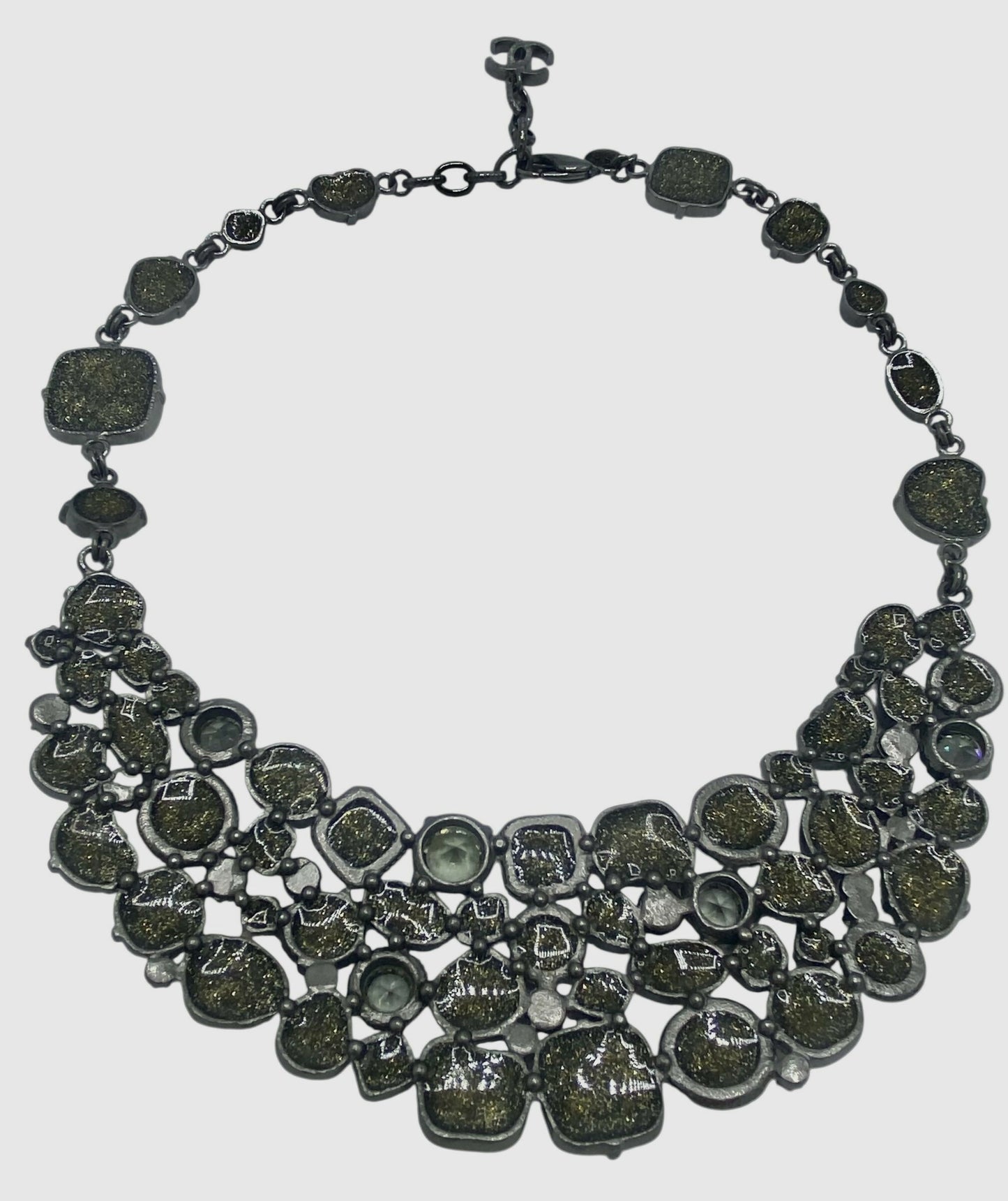 Rare Chanel 08A Black Crystals CC Gripoix Statement Bib Collar Necklace