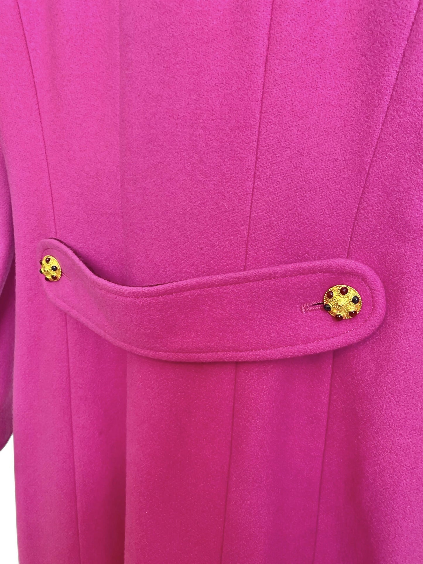 Rare Chanel 96A Vintage Pink  Burgundy Velvet Trim Gripoix Double Breasted Coat FR 38