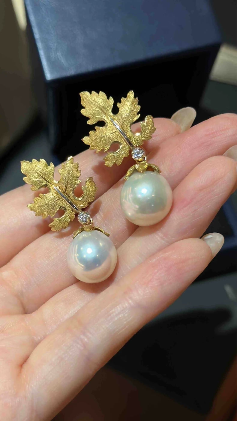 Vintage Mario Buccellati Golden Leaf Pearl Earrings
