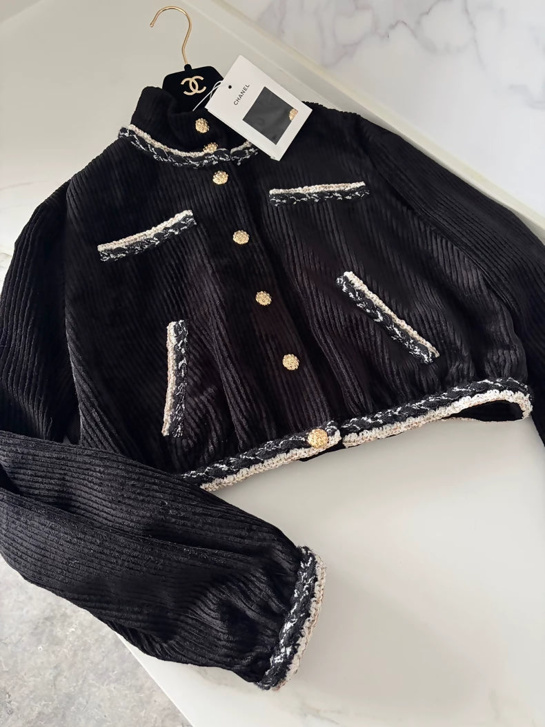 Chanel 25K Black Velvet Four Pockets Jacket