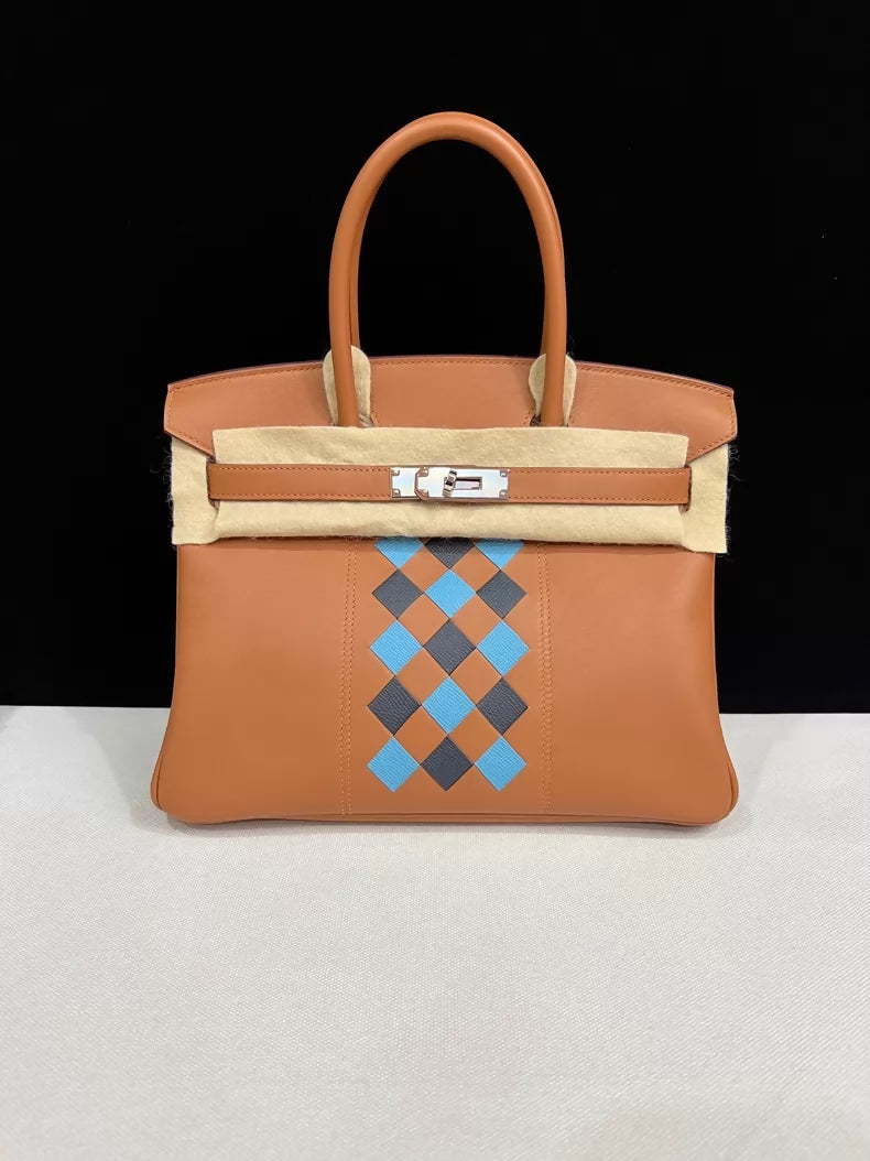 Hermes Birkin 30 Tressage Gold/Bleu du Nord/Bleu Indigo Swift Palladium Hardware