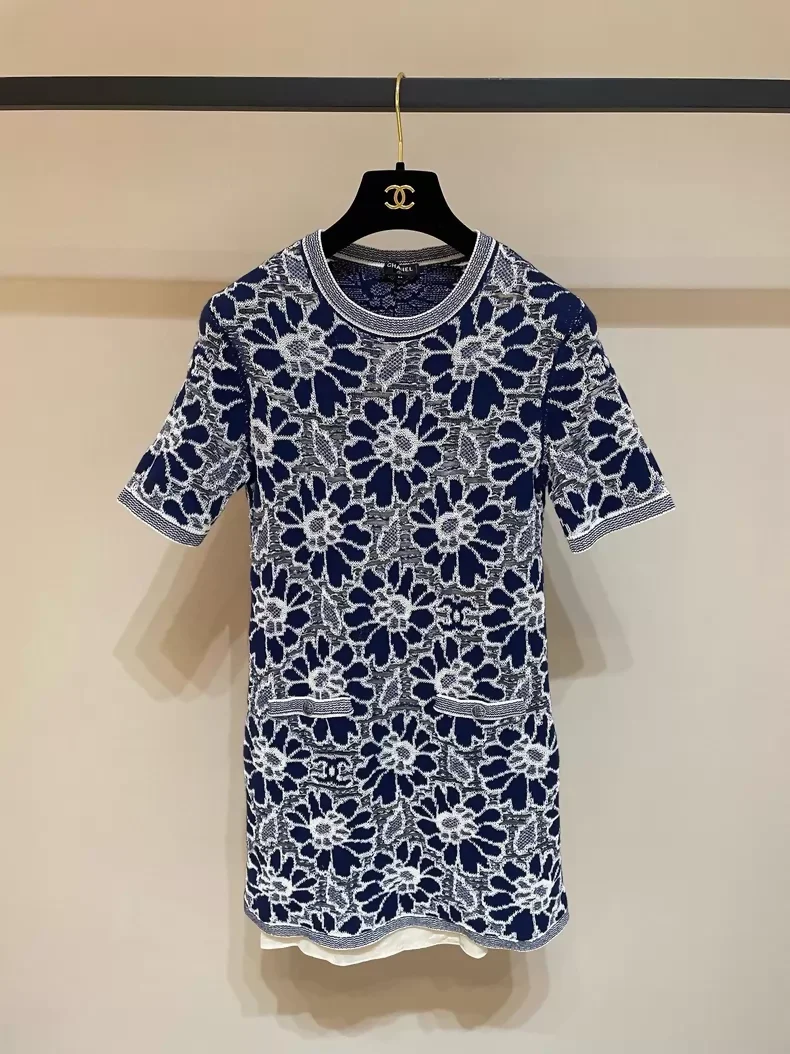Chanel 21SS blue Knit Floral Dress