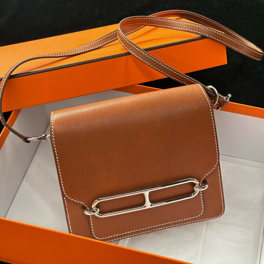 Hermès Roulis 19 Fauve Barenia Faubourg with Palladium Hardware