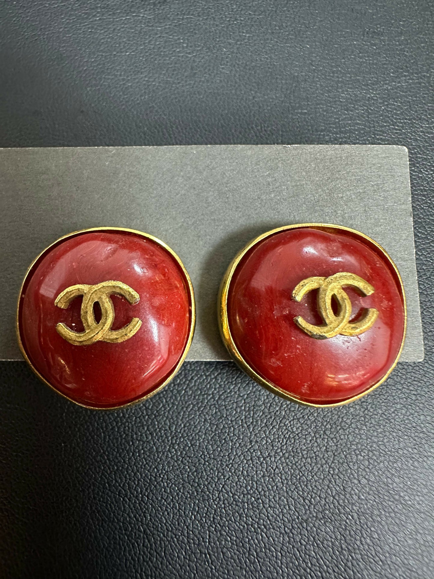 Chanel Vintage 98 Imitation Beeswax Red Gold-Tone CC Clip-On Earrings