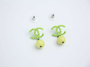 Chanel Vintage 04A Resin Fluorescent Green and Yellow Dangle Stud Earrings