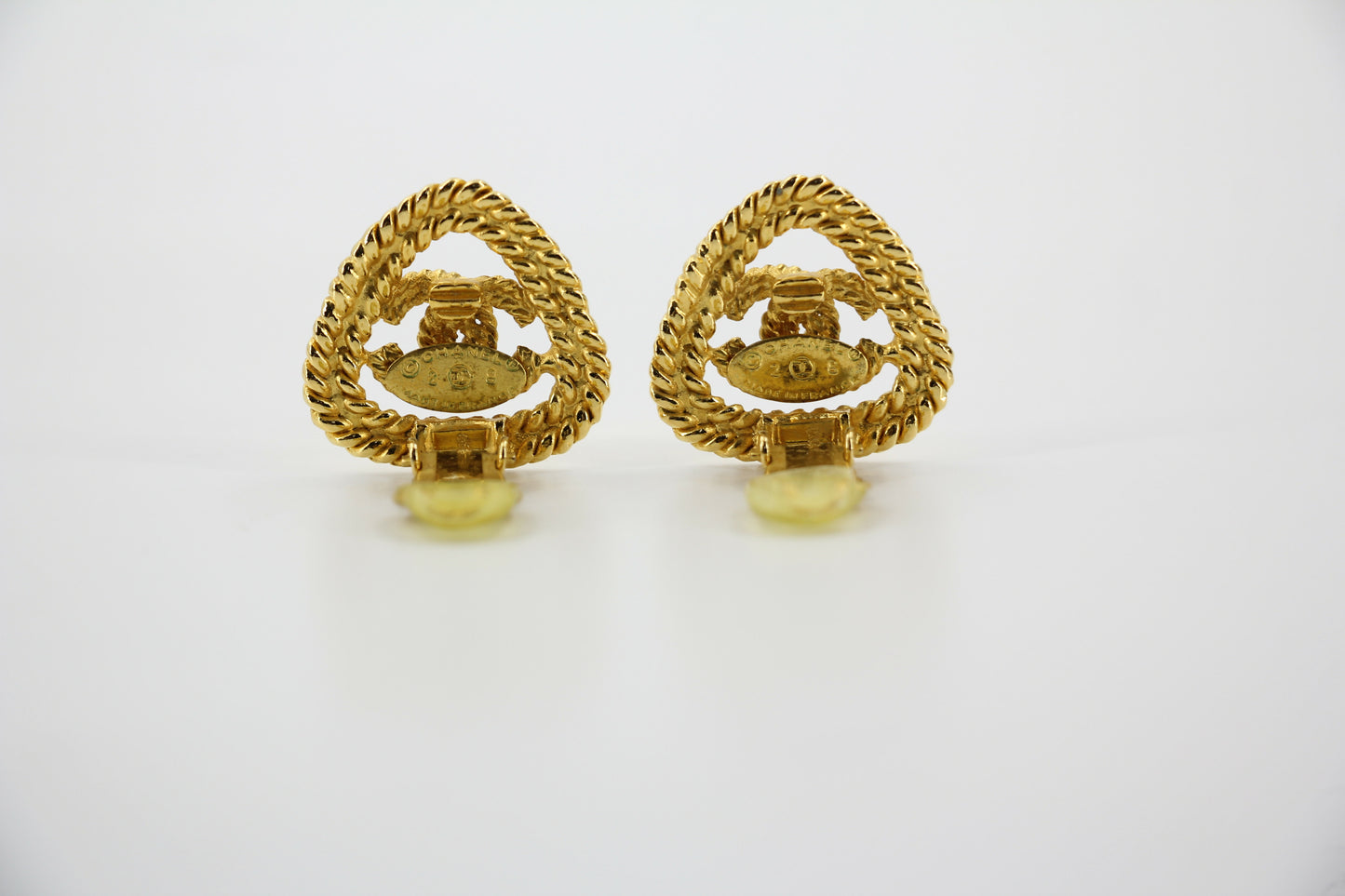 Chanel Vintage 86-92 Gold-plated Triangular Gold CC Clip-on Earrings