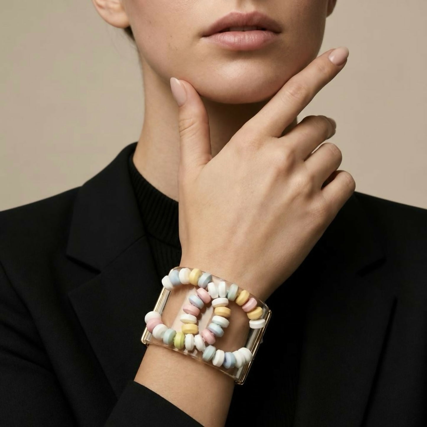 Rare Chanel 14K Supermarket Lucite Multicolor CC Candy Statement Bracelet Cuff