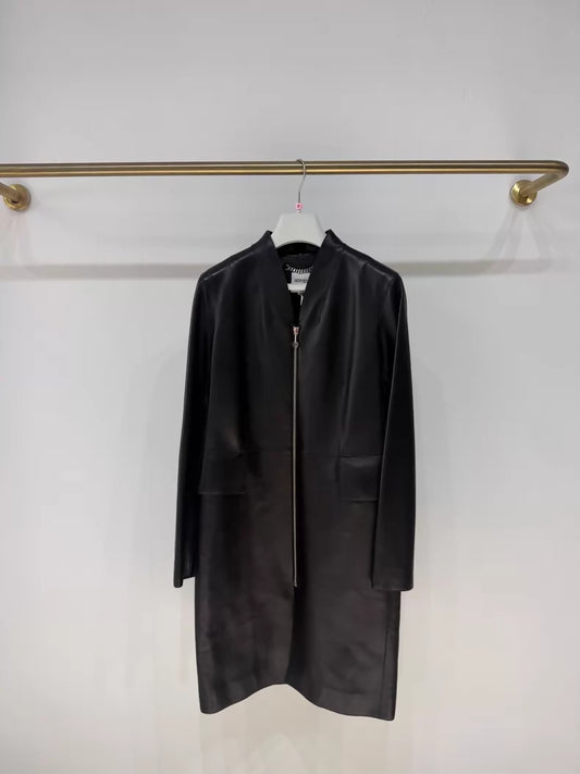 Hermes classic H-shaped zip-up leather trench coat