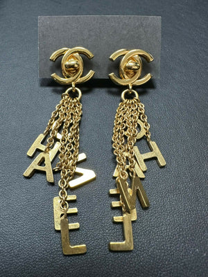 Chanel Vintage 96 Gold Plated Letter CHANEL Dangle Earrings