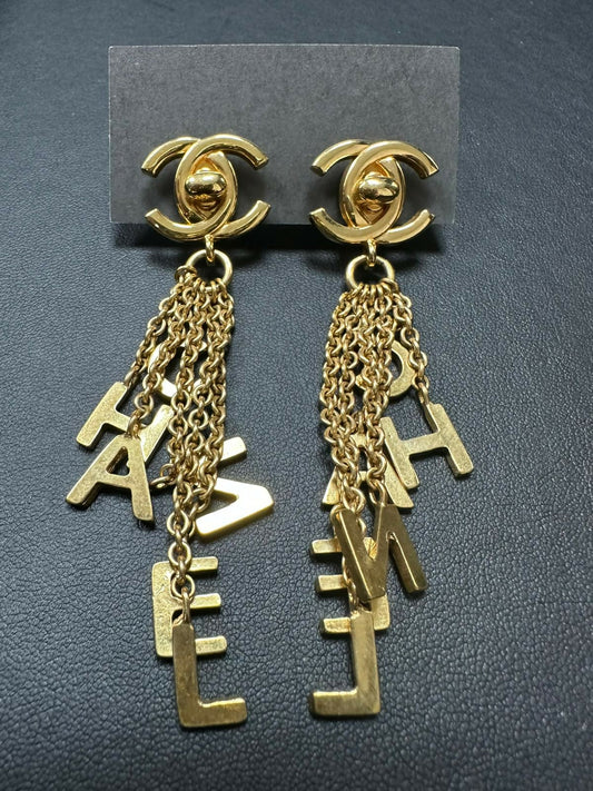 Chanel Vintage 96 Gold Plated Letter CHANEL Dangle Earrings