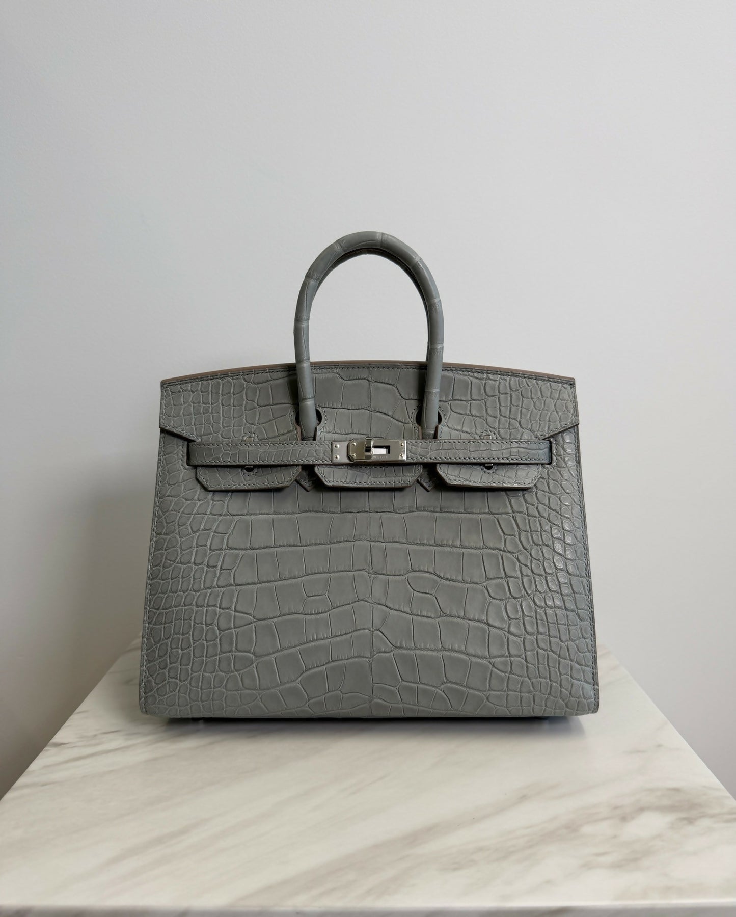 Hermès Birkin 25 Matte Alligator Mississippiensis Gris Perle PHW K 2025