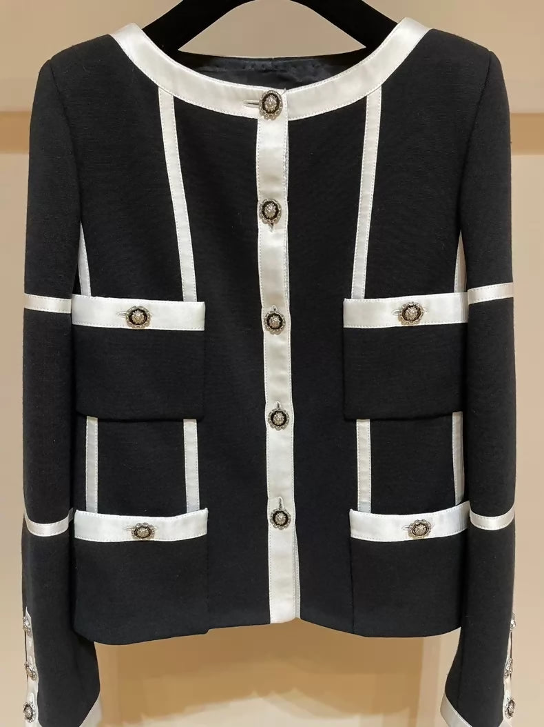 Chanel 20A Black and White Striped Pocket Jacket