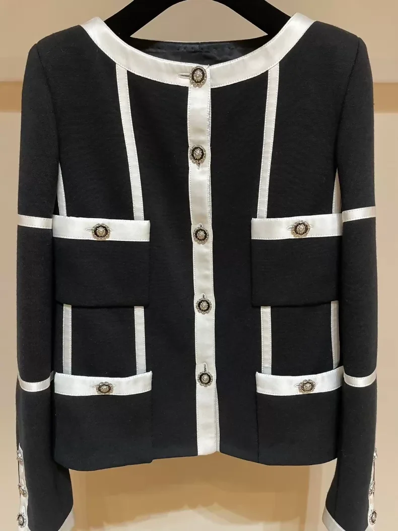 Chanel 20A Black and White Striped Pocket Jacket