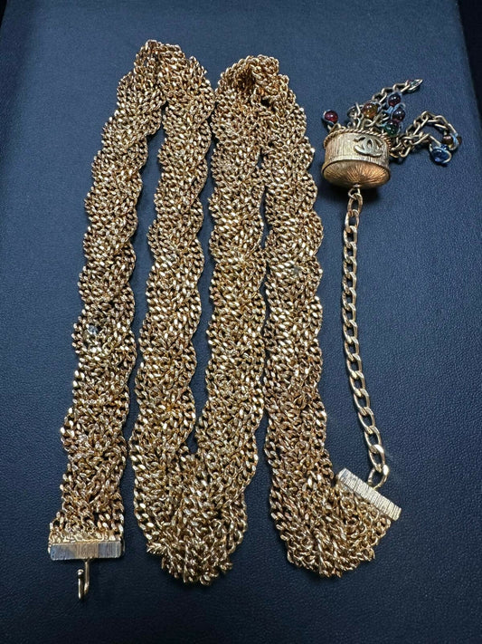 Chanel Vintage 2003 Gripoix  Gold-Plated Tassel Small Colored Bead Waist Chain