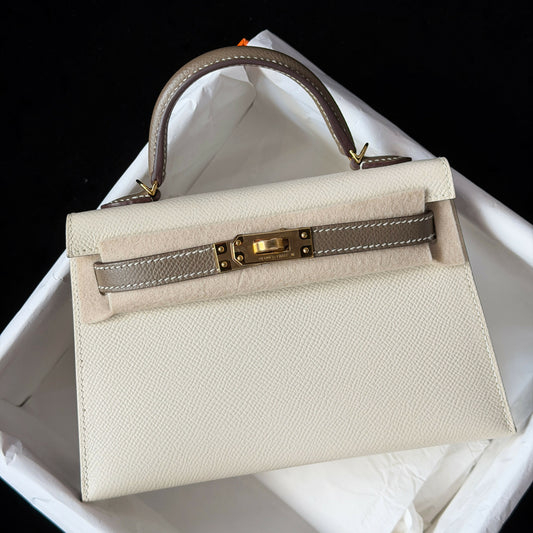 Hermès Mini Kelly II (20) Craie  Étain Epsom with Gold Hardware Z Stamp