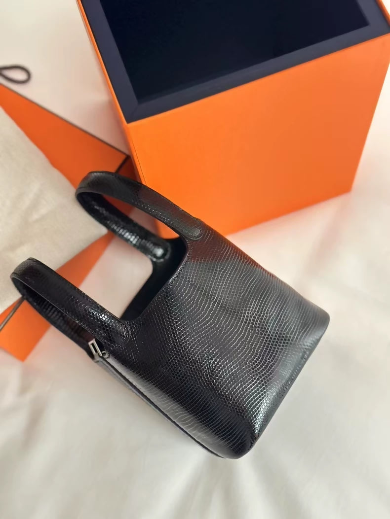 Hermès Mini Picotin 14 black lizard leather palladium hardware