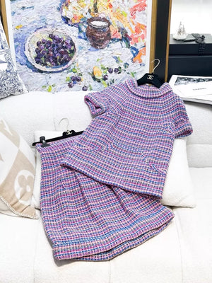 Chanel purple striped tweed top and skirt set