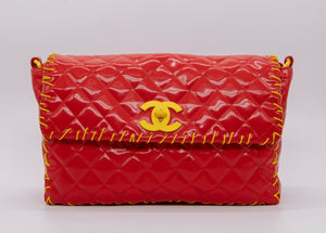 Chanel Vintage 1994 Fall/Winter Red Vinyl Maxi Flap Bag