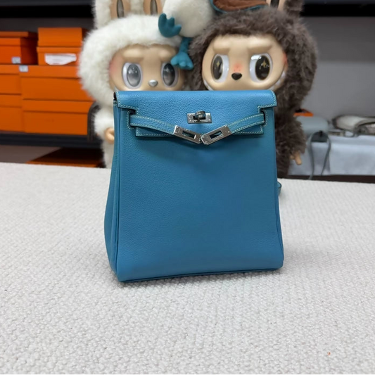 Hermes Kelly Ado PM denim blue Evercolor leather palladium hardware