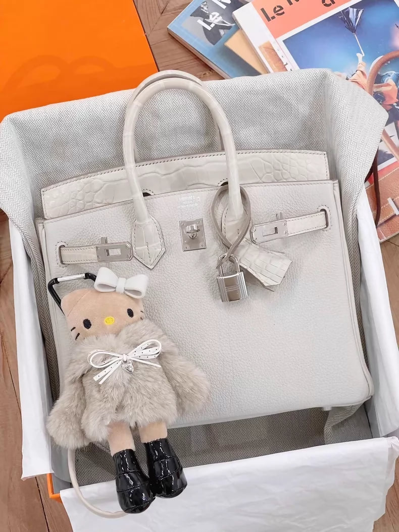 Hermès Birkin 25 Touch Betton Togo Leather  Matte Crocodile Leather Palladium Hardware