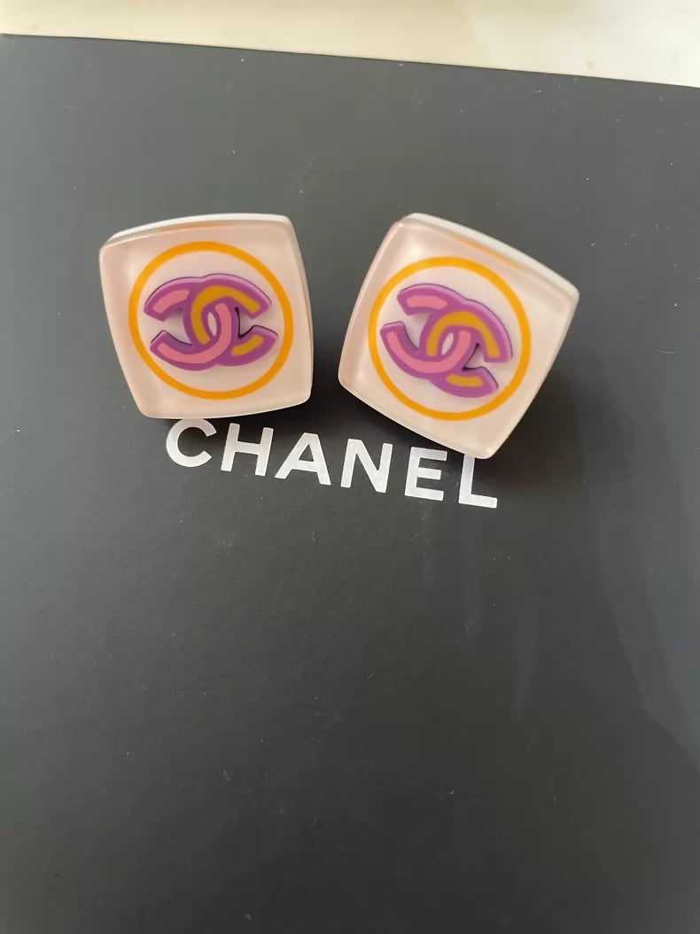 Chanel 24p Colorful square enamel earrings