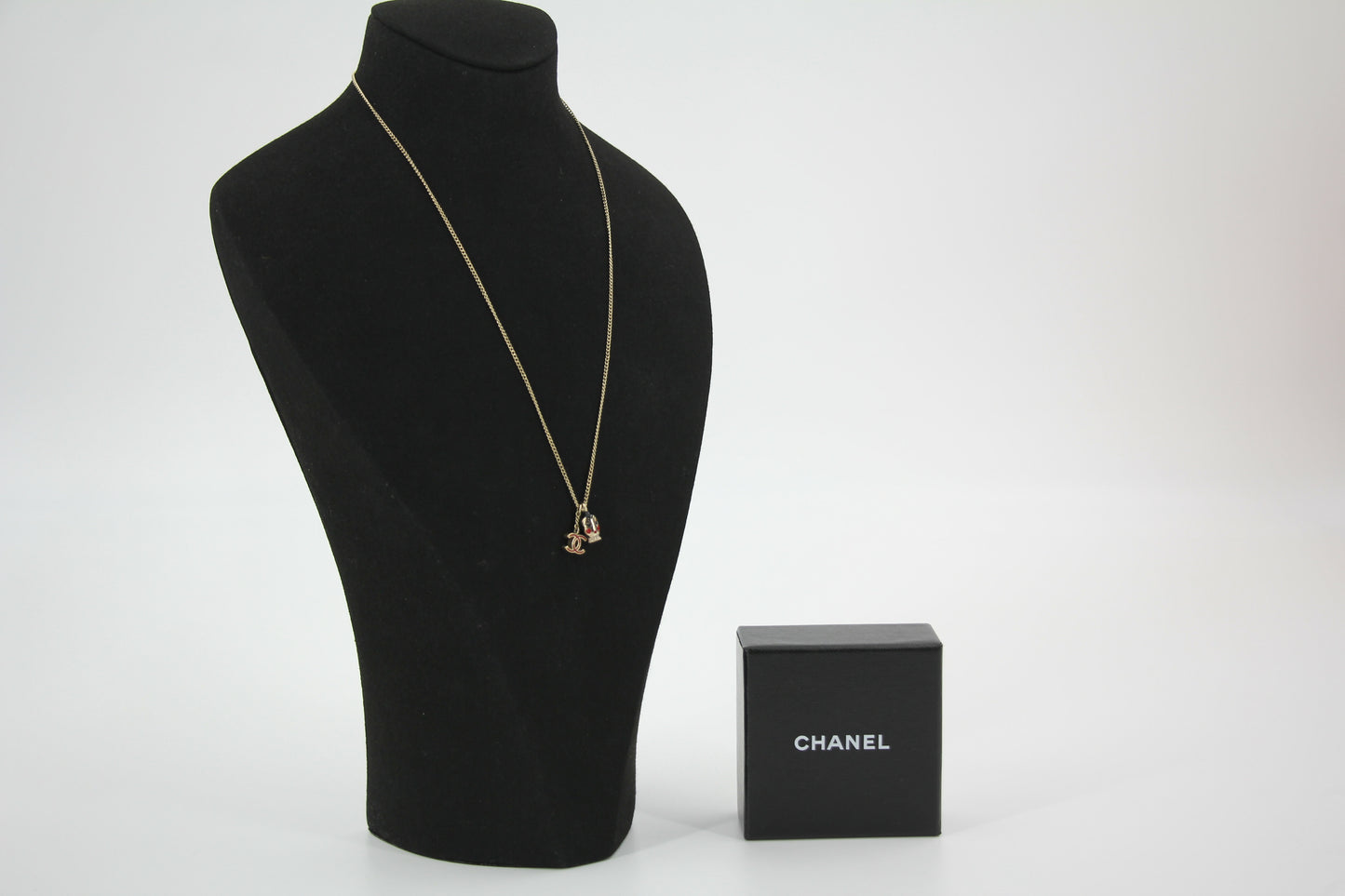 Chanel Vintage 05P Metal Doll Head  Red CC Necklace