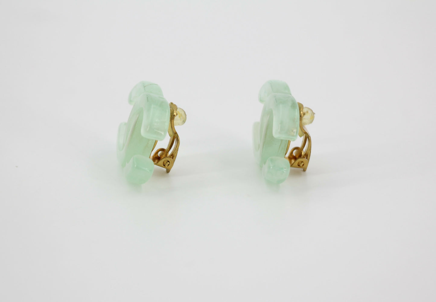 Chanel Vintage 01P Resin Transparent Green Large CC Clip-on Earrings